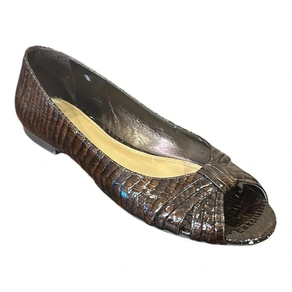 Alex Marie Leather Croc Embossed Open Toe Flats Brown Size 8 - Picture 2 of 9